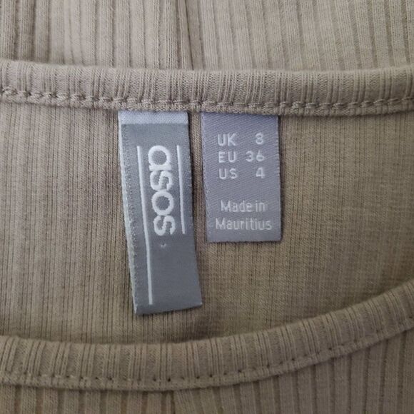 ASOS Used Design Split Front Long Sleeve Top Tan 4 - Picture 6 of 7